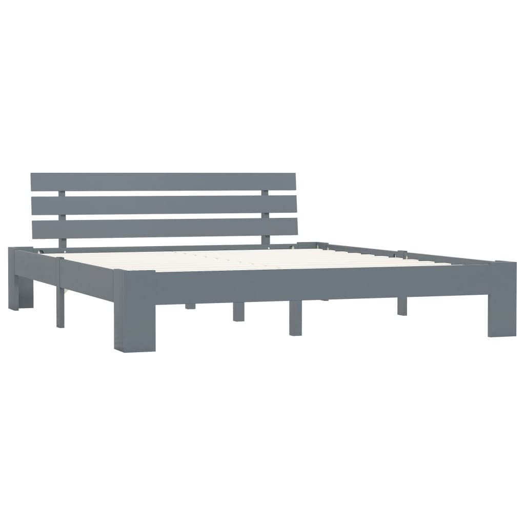 Lite drewno sosnowe nowoczesny styl z zagłówkiem szary 160x200 cm | Rama łóżka z zagłówkiem szara 160x200 cm lite drewno sosnowe stelaż pod materac nowoczesna sypialnia