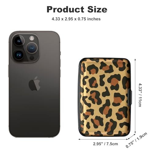 Image of ELFISH Mini RFID Aluminum Wallet Credit Cards Holder Business Card Case Metal ID Case for Men Women, Leopard, 4.33 x 2.95 x 0.73 inches, Compact