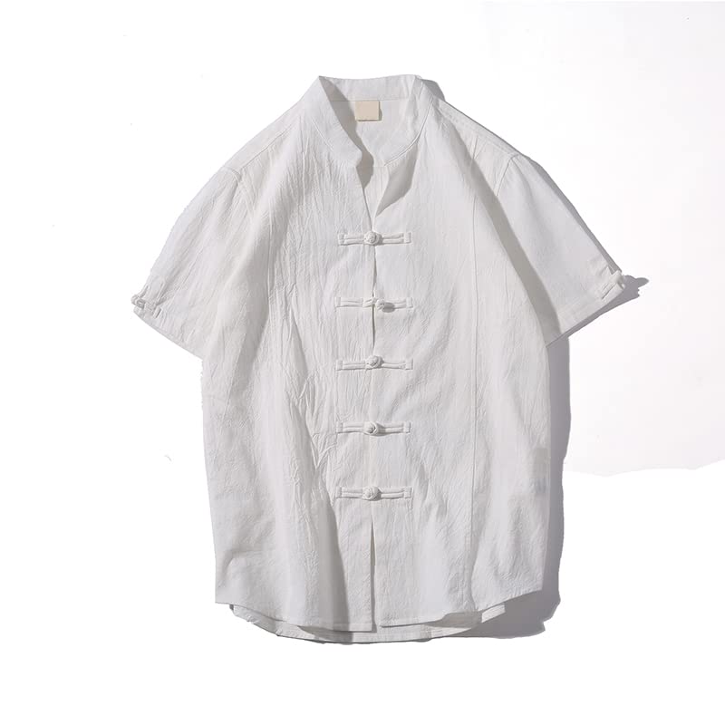 Chinese Style Linen Shirt Summer Tang Suit Tai Chi Kung Fu Casual Short Sleeve Ethnic Retro Top Men's Clothing3