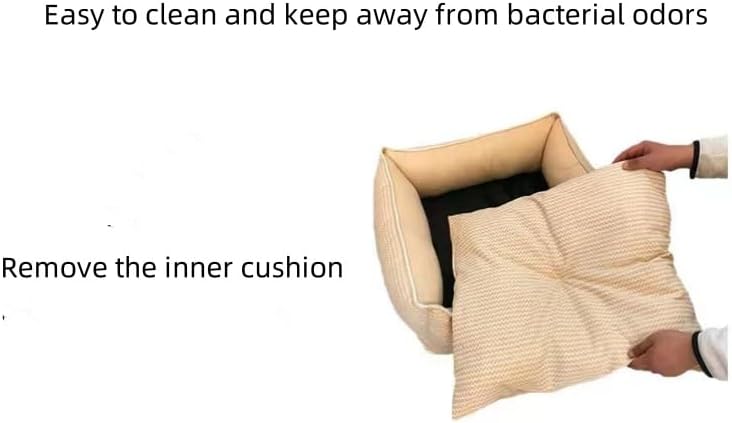 review Small and Medium-Sized Rectangular Dog Bed, Comfortable Egg Box Foam Sofa pet Bed, with Washable and Removable Cover. (Beige, S-19.5 * 17.5 * 7.5)