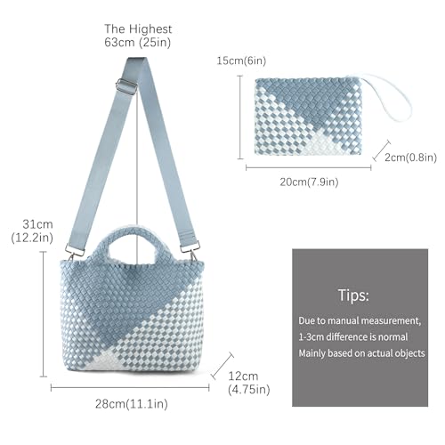 Image of Woven Bag for Women, Neoprene Tote Bag Summer Beach Handbag Purse Retro Handmade Travel Shoulder Bag Set