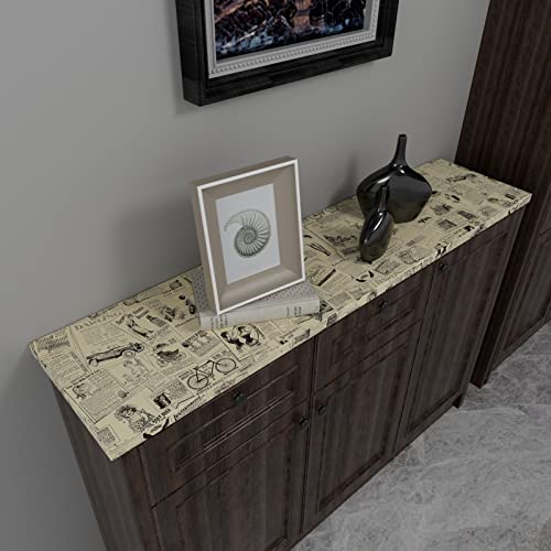 Hellowall 17.71"X78.7" Vintage Wallpaper Peel And Stick Yellow Newspaper Wallpaper Self Adhesive Contact Paper Vintage Removable Wallpaper Roll For Renters Decorate Closet Locker Cabinets Drawer Liner #TOP2