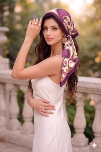 Image of Satin Square Head Scarf for Women, Floral Printed