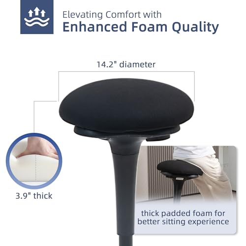 Image of HOMCOM Backless Wobble Stool Chair, Standing Desk Chair, Adjustable Active Ergonomic Learning Stool for Office Desks, with Rocking Motion, Padded, Black