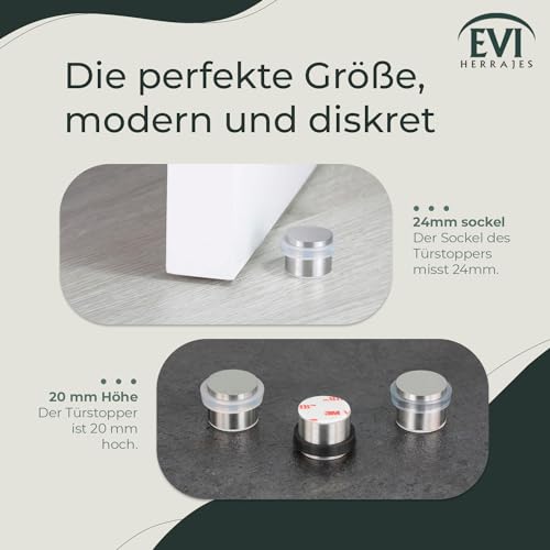 Klebe-Türstopper | 28 x 20 mm | Weißer Gummi aus Natursilikon | Edelstahl AISI 304 Finish Matt | Sehr gute Haftung | 100% zweckmäßig | Mod. I-163-B| EVI Herrajes