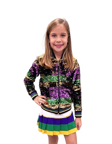Purple, Green, and Gold Sequin Striped Youth Mardi Gras Jacket