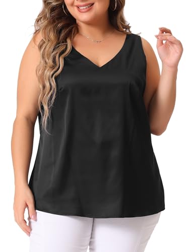 Agnes Orinda Plus Size Silk Satin Tank Tops for Women V Neck