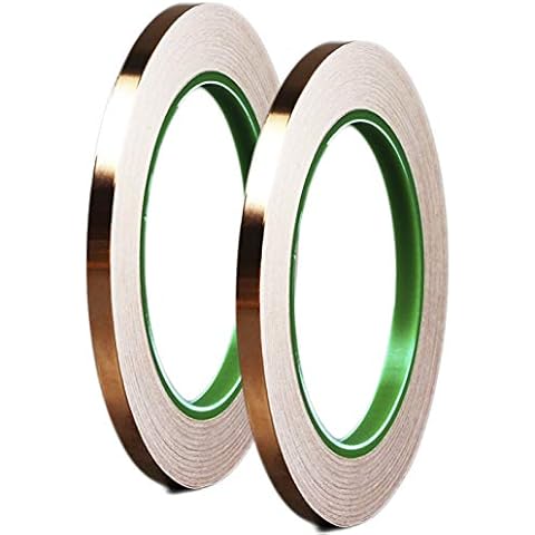 Dooppa 5mm x 50m Copper Foil Tape with Conductive Adhesive, for Art Work, Stained Glass, Electrical Repairs, Soldering, EMI Shielding, Grounding (2 Pack) Cover