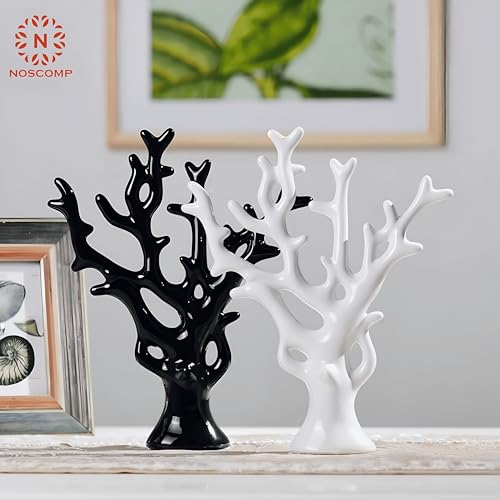 Image of NOSCOMP Black Money Tree Ceramic Decor - 30cm Tall Feng Shui Wealth Tree for Home & Office - Elegant Ceramic Lucky Tree Ornament, Ideal for Living Room, Desk, or Gift