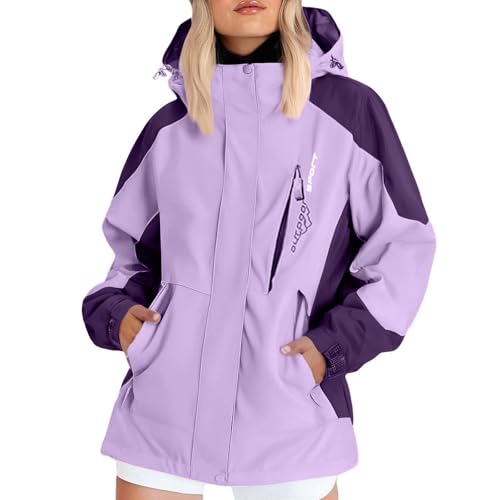 Chubasquero Mujer Tallas Grandes Deporte Entretiempo Parka Mujer Trekking Colores Contrastantes Outdoor Ropa Agua Softshell Colores Poncho Lluvia Running Sencillo Halloween 2#púrpura Ligera 3XL