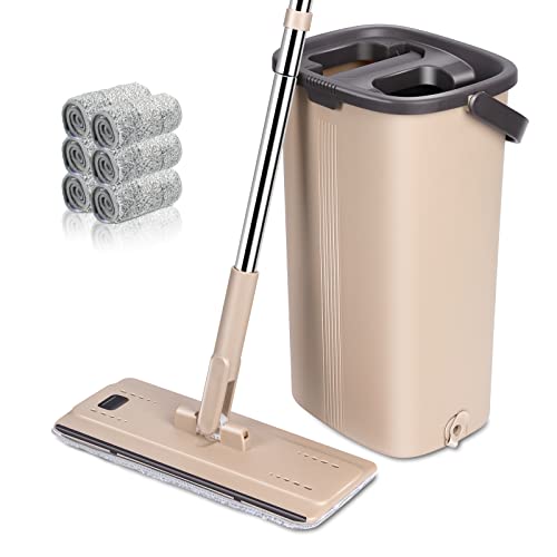 ZNM Balai Serpillère et Seau, Balai Microfibre Plat avec 6 Serpillères Tampons de Vadrouille, Balais Serpillere Seau Essoreur pour Sols Bois Stratifiés Carrelage Marbre