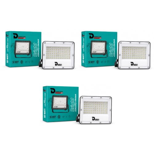 Image of Dreamlux LED Flood Light 50W, IP65 Waterproof Outdoor Light, Cool White 6500K, 130-140 lm /W, Aluminum Body, 6kV Surge Protection, BIS Certified Security Light (Pack of 3pc)