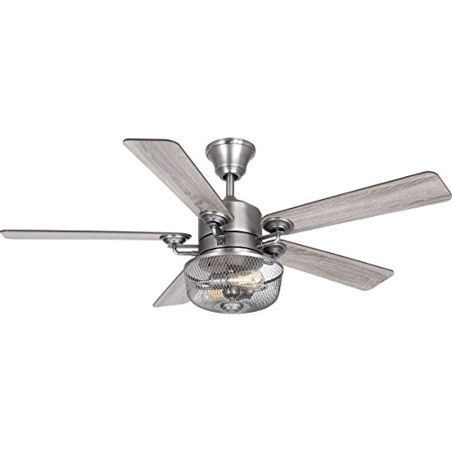 🔥 Progress Lighting P2584-81 Protruding Mount, 5 Walnut/Driftwood Blades Ceiling fan with 6.5 watts light, Antique Nickel