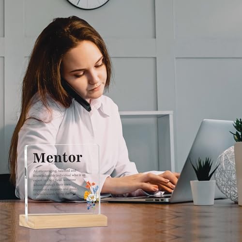 Image of Giftplease Mentor Plaque with Wooden Stand Personalized Gift for Mentor, Coach, Teacher, Appreciation Keepsake, Clear Desk Decor, Inspirational Thank You Gift, Office Table Display MP 70