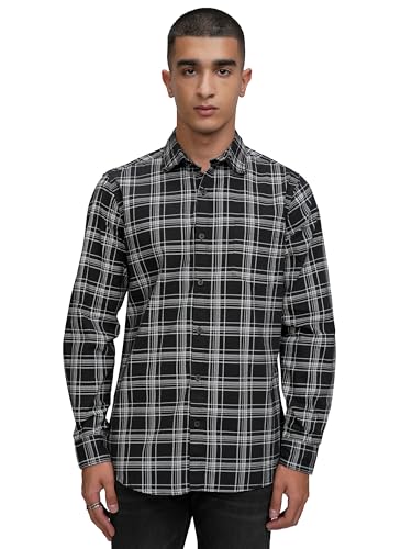 Image of Highlander Men's Casual Shirt | Checked | Slim Fit | Button Closure | Timeless Pattern with A Contemporary Appeal Black /White