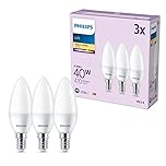 Philips LED Frosted B35 Candle Light Bulb 3 Pack [Warm White 2700K - E14 Small Edison Screw] 40W, Non Dimmable. for Home Indoor Lighting