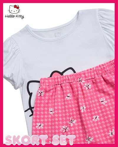 Image of Hello Kitty Girls Skort Set - 2 Piece Graphic Crewneck Top and Short Skort Cute Outfit Set (Sizes: 2T-12)