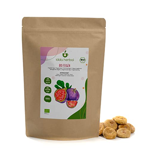 Higos Secos Orgánicos (1kg), Higos Secos Enteros de Cultivo Orgánico, 100% Naturales y Puros, Snack de Fruta Listo para Comer, Vegano