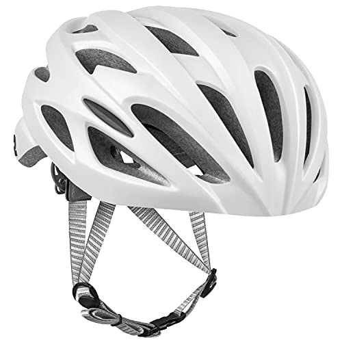 Retrospec Silas Road Bike Helmet With 24 Air Vents & Built-in LED Safety Light - Adjustable Adult Cycling Protection 54-61cm - Padded & Lightweight Design