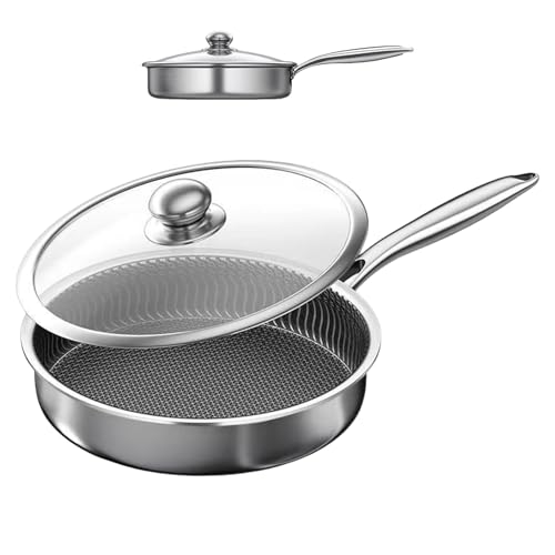 Sartén antiadherente genérica | Sartén de cocina con revestimiento antiadherente, cacerolas de acero inoxidable con tapa para cocina, placas de inducción, hogar, estufa de camping y barbacoa