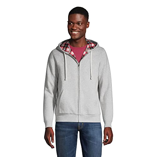 Lands' End Mens Serious Sweats Flannel Lined Hoodie Gray Heather/flannel Regular Large