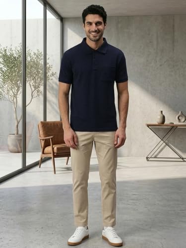 Image of Lux Cozi Men's Polo T-Shirt Regular Fit Half Sleeves with Pocket | Cotton Blend Polo Neck Collar T-Shirt for Men | Casual, Office Comfortable Breathable T-Shirt | Stylish Plain Tee