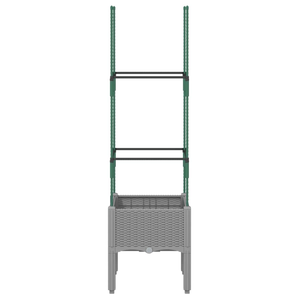 Macetero con enrejado, gris claro, 40 x 40 x 142,5 cm, plástico PP, maceta elevada para plantas trepadoras, jardín y terraza, aspecto de ratán, resistente y resistente a los golpes