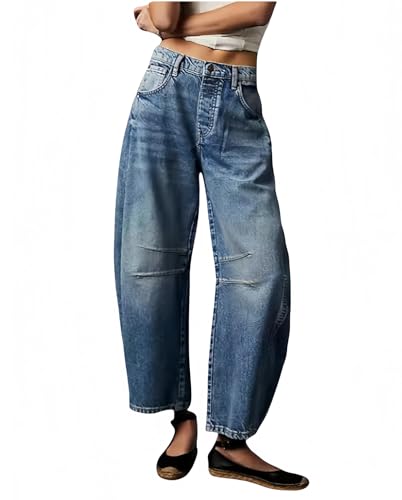 Womens Barrel Jeans Leopard Wide Leg Vintage Loose Y2k Mid Rise Baggy Jeans Boyfriend Harem Pants