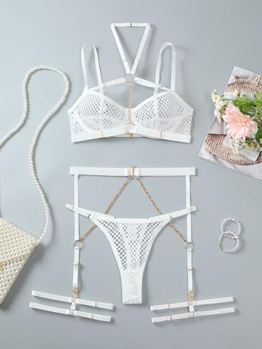 Image of Lilosy Sexy Pu Leather Strappy Underwire Garter Belt Lingerie Set
