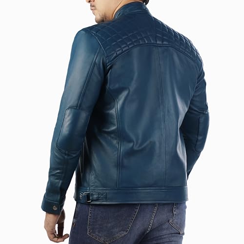 Image of Jild Signature Diamond Style Lambskin Leather Jacket Men - Premium Leather Cafe Racer Vintage Look Motorcycle Jacket Men