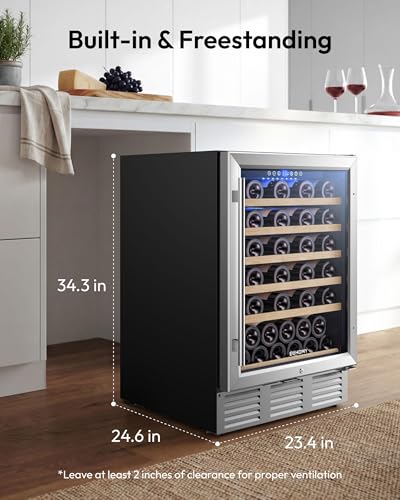 Image of EUHOMY 24 Inch Wine Fridge, 51 Bottle Wine Cooler Refrigerator 40-65F with Glass Door, Built-in or Freestanding Wine Refrigerator for Beer Soda Drink Home Bar Kitchen