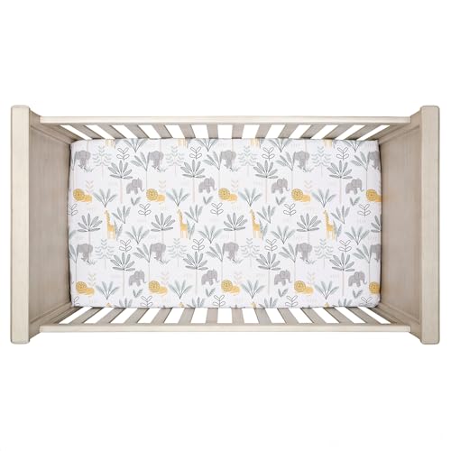 Image of Lambs & Ivy Jungle Adventure 100% Cotton Baby /Toddler Fitted Crib Sheet - White