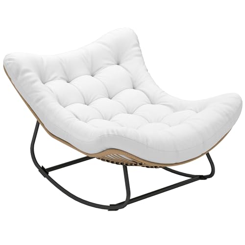 Outsunny Fauteuil à Bascule de Jardin, Chaise à Bascule en Forme d'œuf en résine tressée, Rocking Chair avec Coussin rembourré pour Jardin, Chambre à...