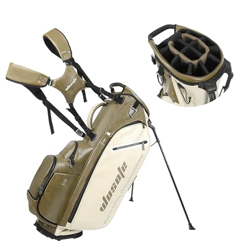 wosofe 14-Way Golf Stand Bag Waterproof PU Leather Olive Green Vintage