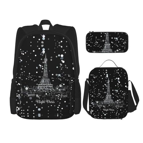 Sac à dos motif Tour Eiffel anti-mal de dos avec sac repas isotherme pour le collège