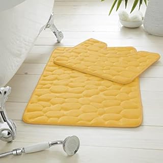 GC GAVENO CAVAILIA 2 Piece Pebble Bath Mat Non Slip Pedestal Set, Extra Absorbent 100% Memory Foam Bathroom Mat, Grey, (50x80, 50x40 cm)