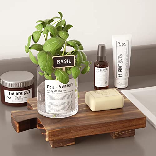 Image of COKOKERT Wood Pedestal Stand Riser,Wood Tray for Kitchen Bathroom Sink Decor,Wooden Dish Soap Tray for Soap Dispenser,Makeup,Guest Towels,Candles,Plants