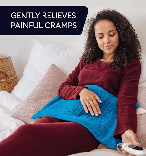 Image of GENIANI XXL Heating Pad for Back Pain & Menstrual Pain Relief, Electric Throw Auto Shut Off, Machine Washable, Moist Heat Pad for Neck and Shoulder, Cramps Relief, Aqua Blue 18''x26''