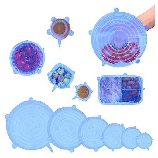 Silicone Stretch Lids, Augola Reusable Bowl Lids Food Cover Wrap, BPA-Free Food Storage Cover for Platters, Dishes, Jars, Bowls, Pot and Fruits, Dishwasher, Microwave and Freezer Safe, 6-Pack