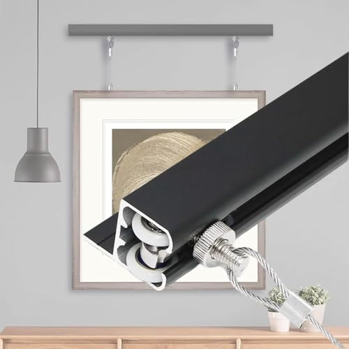Damage-Free Black Mirror Hanging Kit - Art Gallery Wall Mount System, Drywall Picture Hanging Hardware with Hook & Wire (2.5m/8.2ft Cable, 80"/203cm)