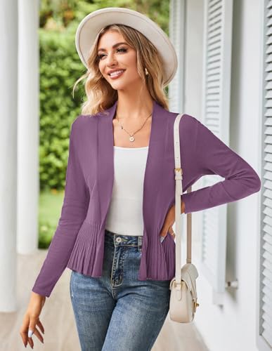 Image of GRACE KARIN Women's Lightweight Peplum Cardigan Sweaters Open Front Cropped Cardigan Long Sleeve Trendy Summer Knit Tops