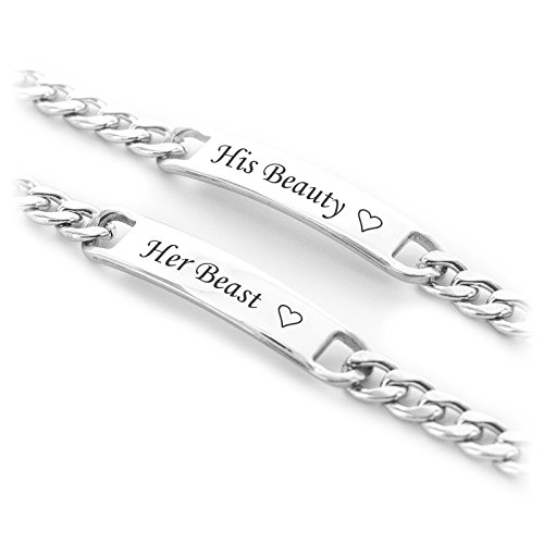 Preisvergleich Produktbild Lieblingsmensch Edelstahl Armketten Set Silber - His Beauty - Her Beast