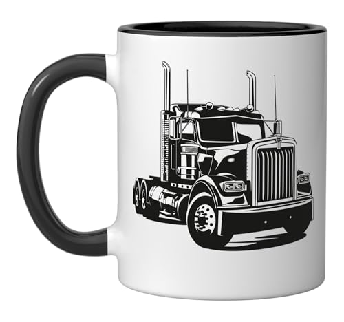 Semi Truck Driver Ceramic Mug, Black/White
