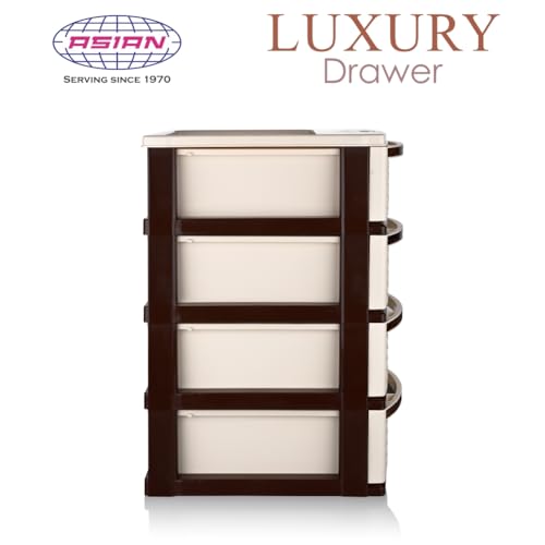 Image of Luxury Drawer 4 - Asian Plastowares | Multipurpose Plastic Drawer: Modular Chest Storage Organizer for Home, Bedroom, Kitchen, Office, School, Kids, Doctors, and Parlor (Beige)