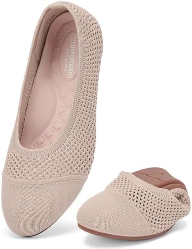 Puxowe Damen Ballerina Runde Zehe Stricken Flache Schuhe Komfort Weich Slip On Ballerina Walking Flats Schuhe für Frauen Niedriger Keil Lässig