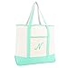 DALIX Monogram Tote Bag For Women Personalized Open Top Mint Green Letter N