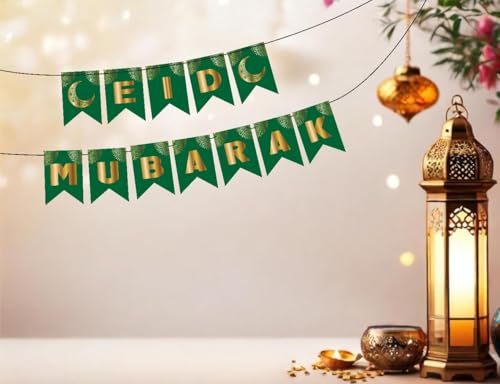 Image of Eid Mubarak Balloon Decoration (Eid Mubarak foil,Paper Banner White Tule Net and Light with Black Green and White Balloons)