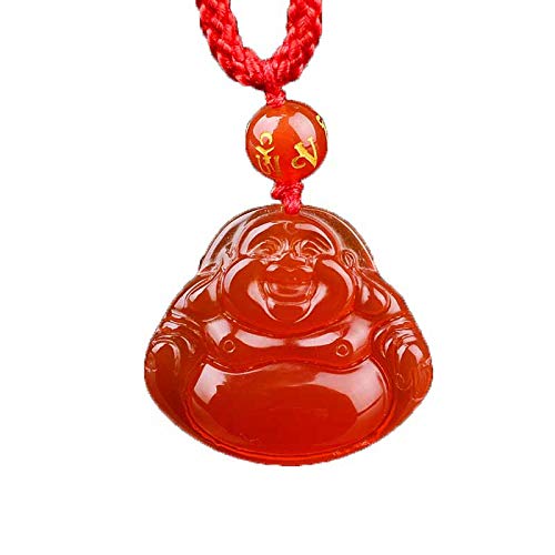 Collier en agate rouge avec pendentif Maitreya en calcédoine pour cultiver la paix intérieure