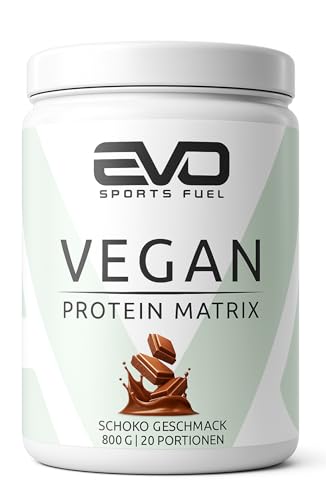 EVO SPORTS FUEL Veganes Proteinpulver Matrix | Schoko | 800g | Eiweißpulver mit 3g Leucin pro Portion für eine maximale Proteinsynthese | geprüfte Qualität | Made in Germany
