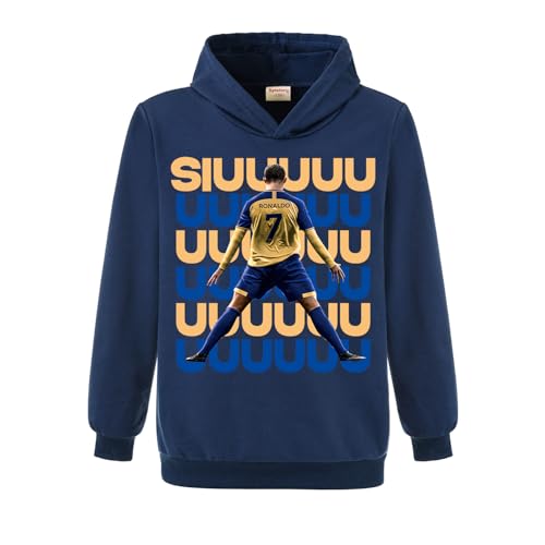Xpialong Kids NO.7 Footbal Hoodie Youth Cotton Jumper Inspired Ronaldo Fans Football Hoodie (UK Age 9 Years 10 Years Regular Royal Blue)